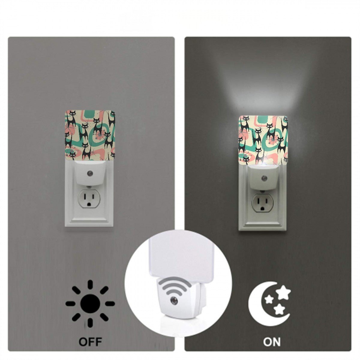 Kate McEnroe New York Atomic Cat Mid Century Modern Night Light Set, Retro 50s Kitsch Starburst AccentNight LightsxEYTP18CXN