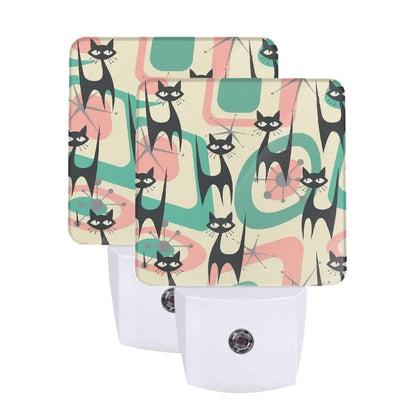 Kate McEnroe New York Atomic Cat Mid Century Modern Night Light Set, Retro 50s Kitsch Starburst AccentNight LightsxEYTP18CXN