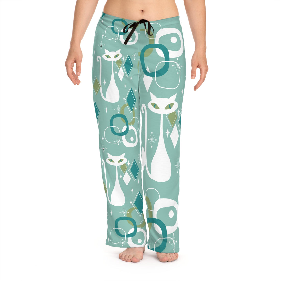 Kate McEnroe New York Atomic Cat Mid Century Modern Pajama Bottoms, Retro Lounge Pants, 50s MCM Kitsch LoungewearPajama Pants33404375144702360464