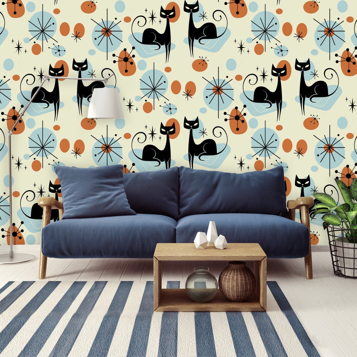 Kate McEnroe New York Atomic Cat Mid Century Modern Peel and Stick Wall Mural, Retro Starburst Sexton Cat Wallpaper, MCM Removable Wall ArtWall Mural127685