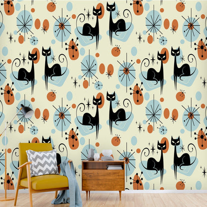 Kate McEnroe New York Atomic Cat Mid Century Modern Peel and Stick Wall Mural, Retro Starburst Sexton Cat Wallpaper, MCM Removable Wall ArtWall Mural127686