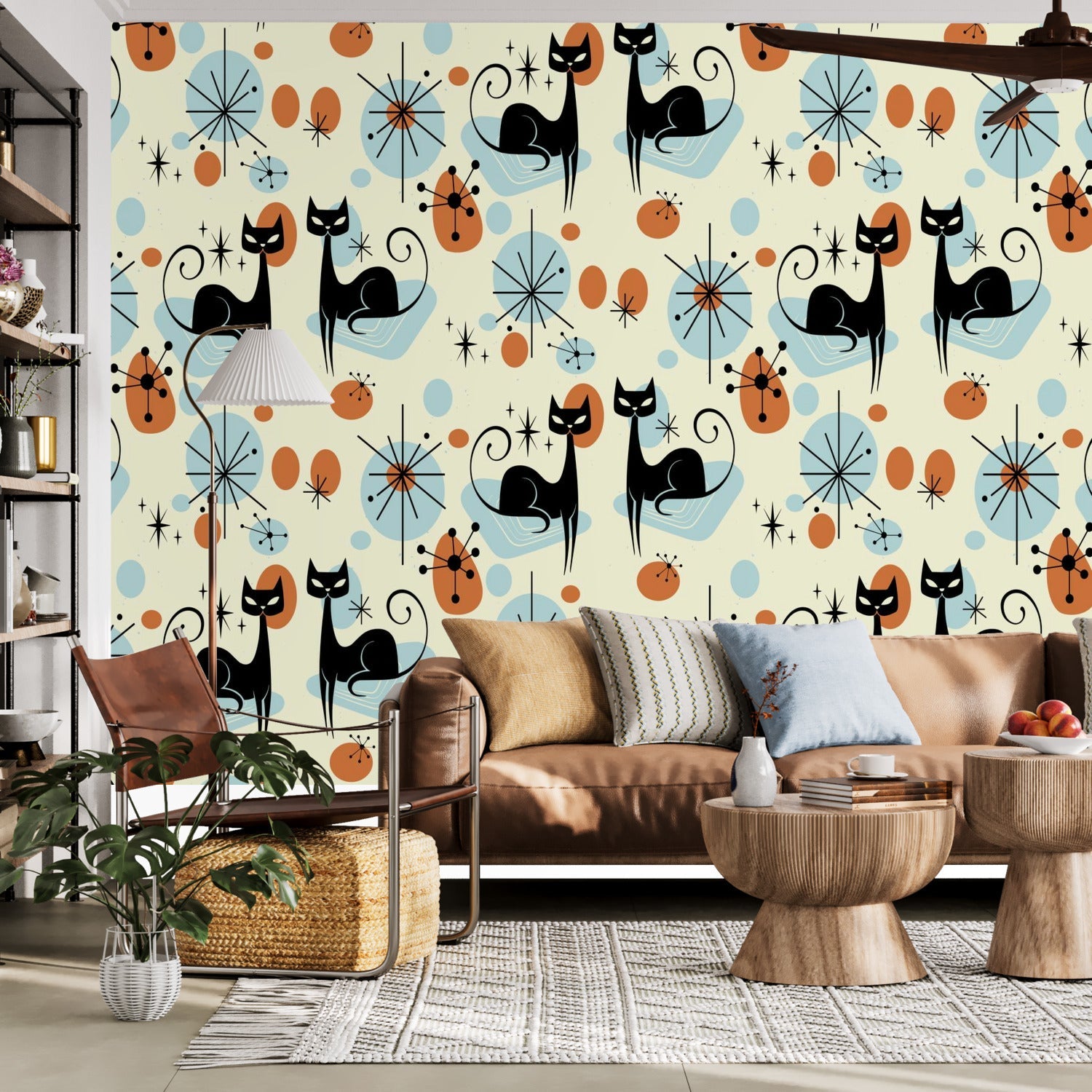 Kate McEnroe New York Atomic Cat Mid Century Modern Peel and Stick Wall Mural, Retro Starburst Sexton Cat Wallpaper, MCM Removable Wall ArtWall Mural127688