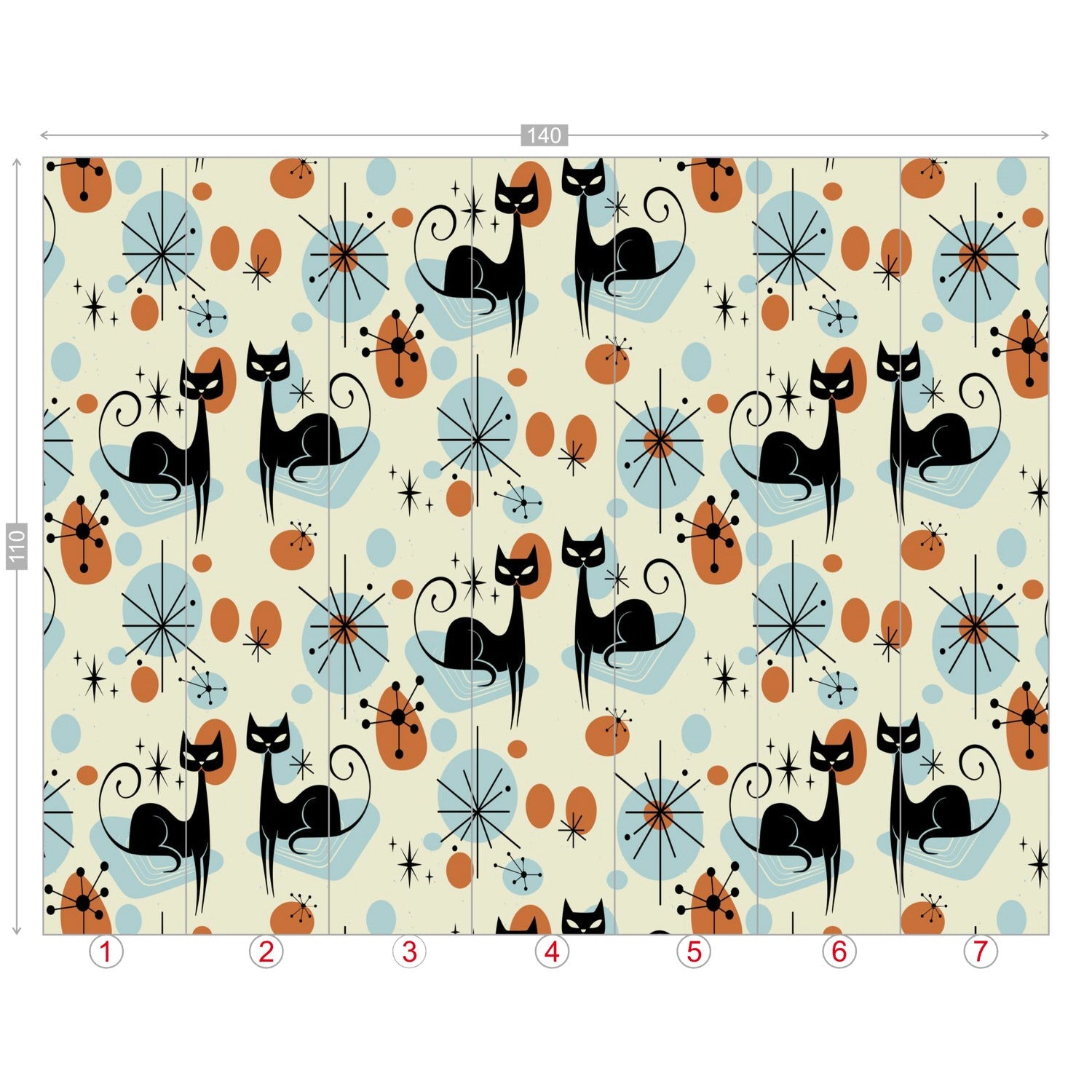 Kate McEnroe New York Atomic Cat Mid Century Modern Peel and Stick Wall Mural, Retro Starburst Sexton Cat Wallpaper, MCM Removable Wall ArtWall Mural127688