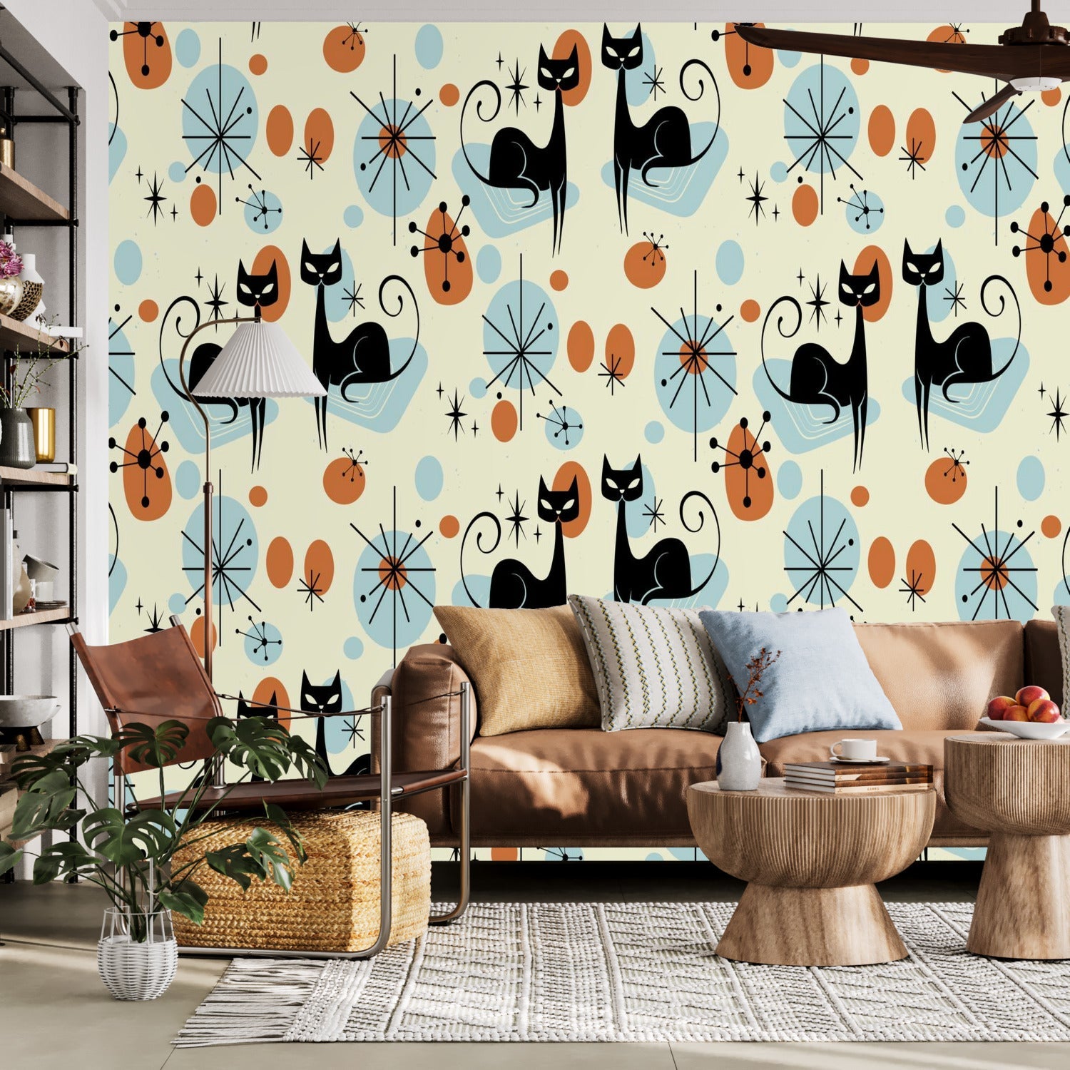 Kate McEnroe New York Atomic Cat Mid Century Modern Peel and Stick Wall Mural, Retro Starburst Sexton Cat Wallpaper, MCM Removable Wall ArtWall Mural127688