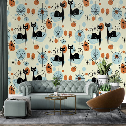 Kate McEnroe New York Atomic Cat Mid Century Modern Peel and Stick Wall Mural, Retro Starburst Sexton Cat Wallpaper, MCM Removable Wall ArtWall Mural127688