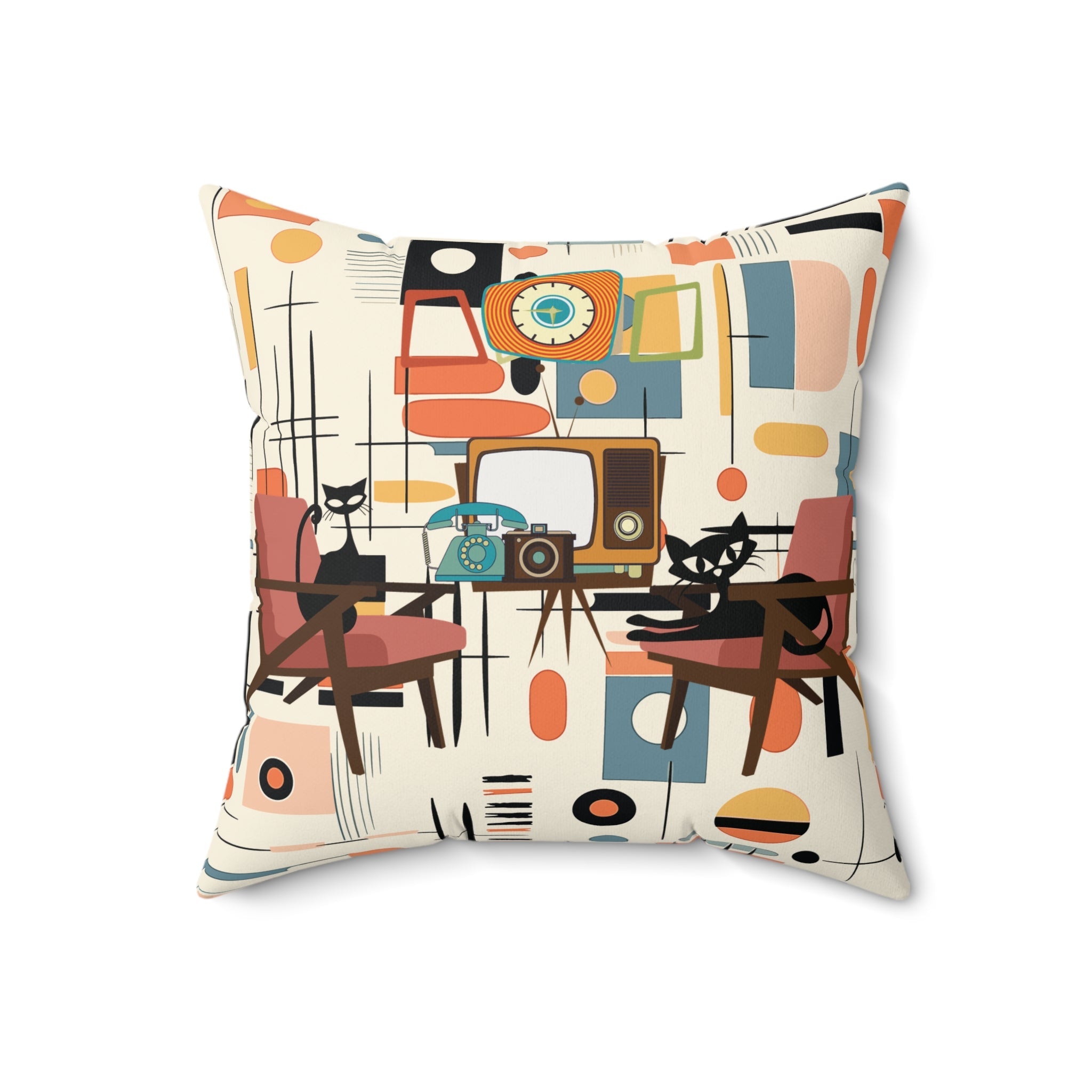 Kate McEnroe New York Atomic Cat Mid Century Modern Pillow, Retro TV Cream Geometric Abstract AccentThrow Pillows22429111249662134639