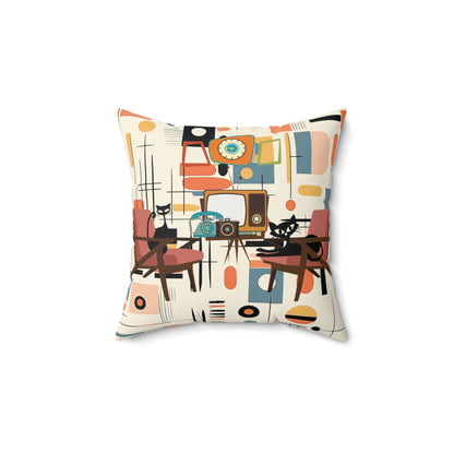 Kate McEnroe New York Atomic Cat Mid Century Modern Pillow, Retro TV Cream Geometric Abstract AccentThrow Pillows22429111249662134639