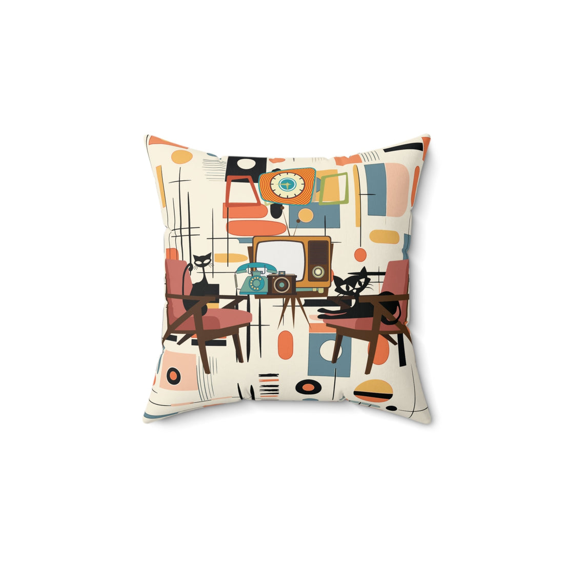 Kate McEnroe New York Atomic Cat Mid Century Modern Pillow, Retro TV Cream Geometric Abstract AccentThrow Pillows28561813133417778719
