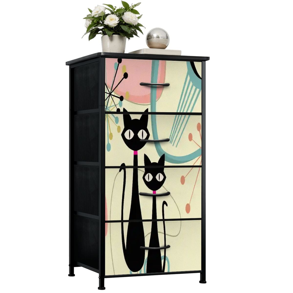 Kate McEnroe New York Atomic Cat Mid Century Modern Pink Boomerang Starbusts 4 Drawer DresserDressersl4QzYP3GzE
