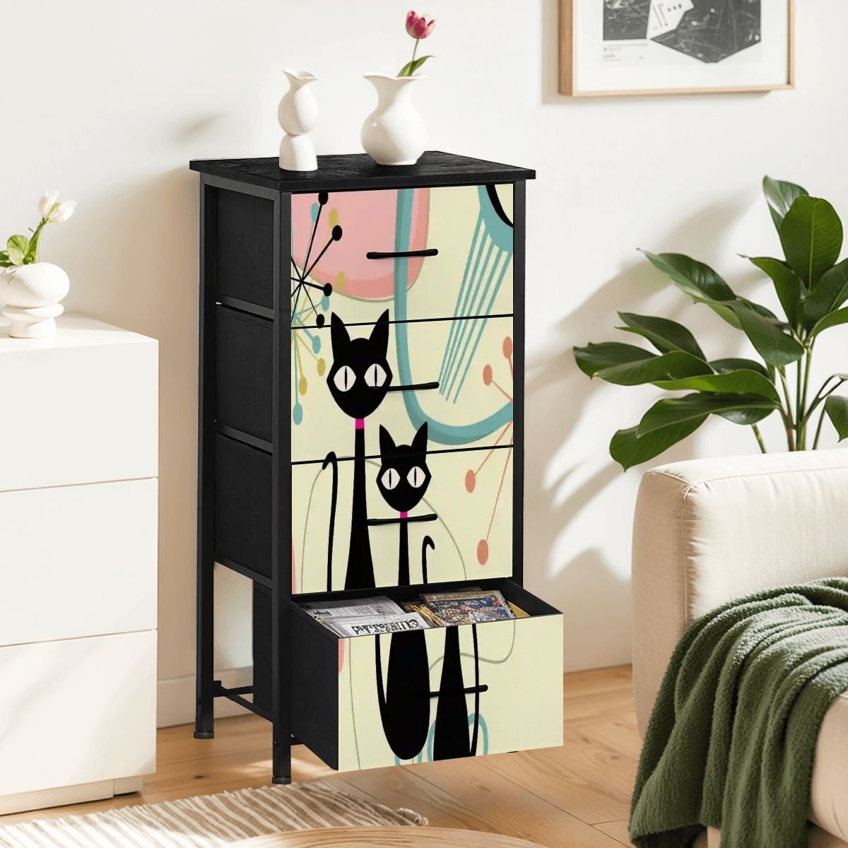 Kate McEnroe New York Atomic Cat Mid Century Modern Pink Boomerang Starbusts 4 Drawer DresserDressersl4QzYP3GzE