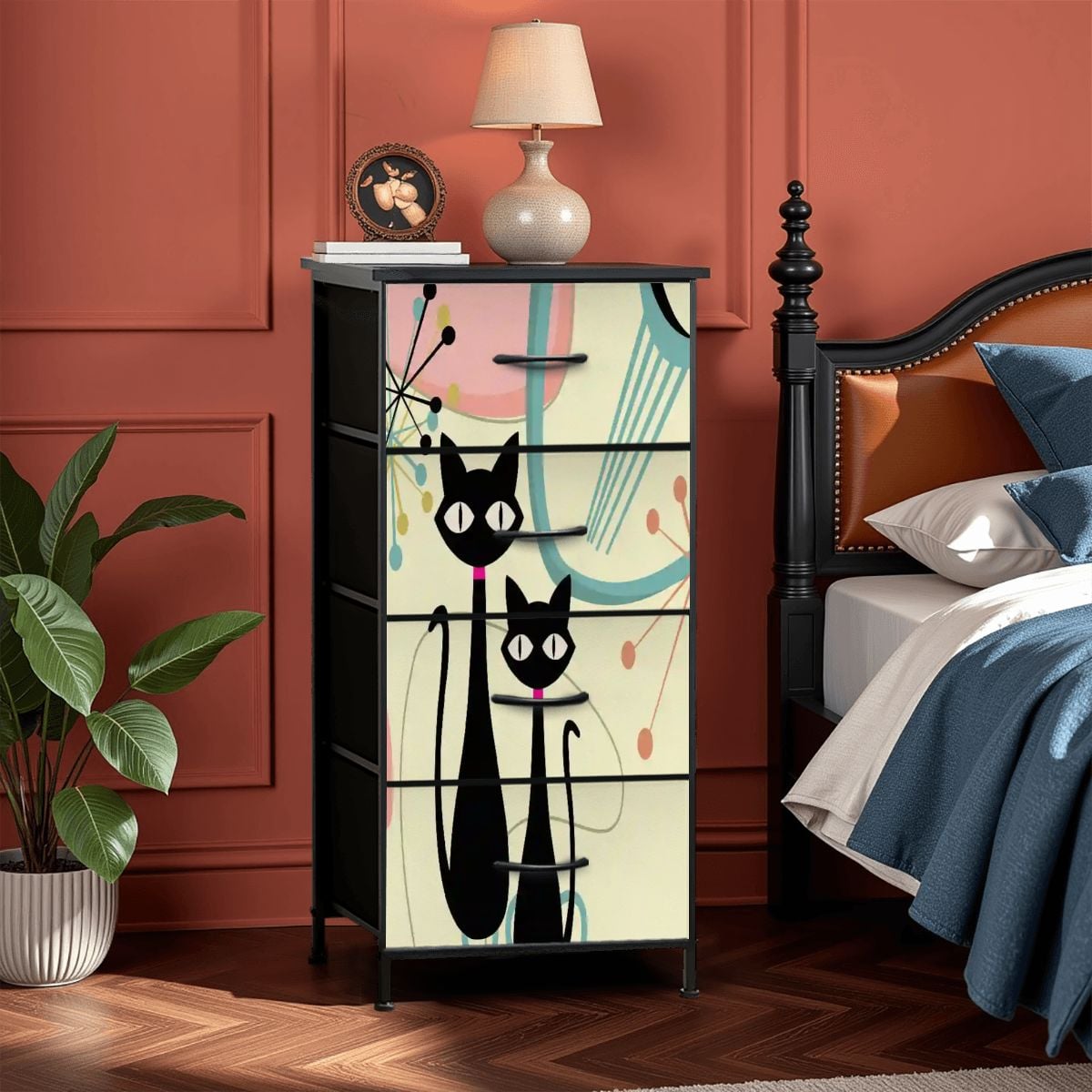 Kate McEnroe New York Atomic Cat Mid Century Modern Pink Boomerang Starbusts 4 Drawer DresserDressersl4QzYP3GzE