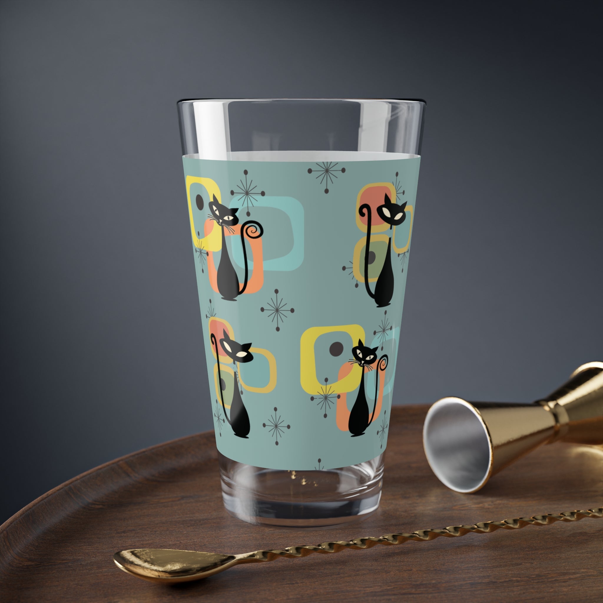 Kate McEnroe New York Atomic Cat Mid Century Modern Pint Glass, Retro Abstract Geometric Starburst, MCM 1950s Style DrinkwarePint Glasses25282034215951697627