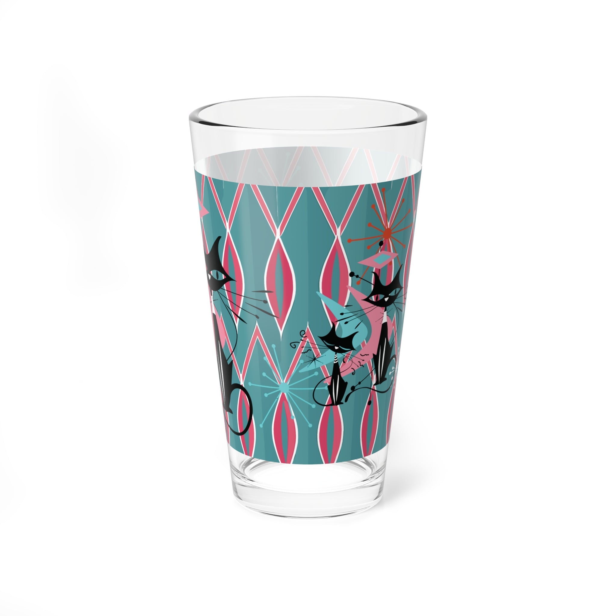 Kate McEnroe New York Atomic Cat Mid Century Modern Pint Glass, Retro Geometric Barware, 50s Kitsch Cocktail Glass, MCM Atomic Age DrinkwarePint Glasses22325354165642714358