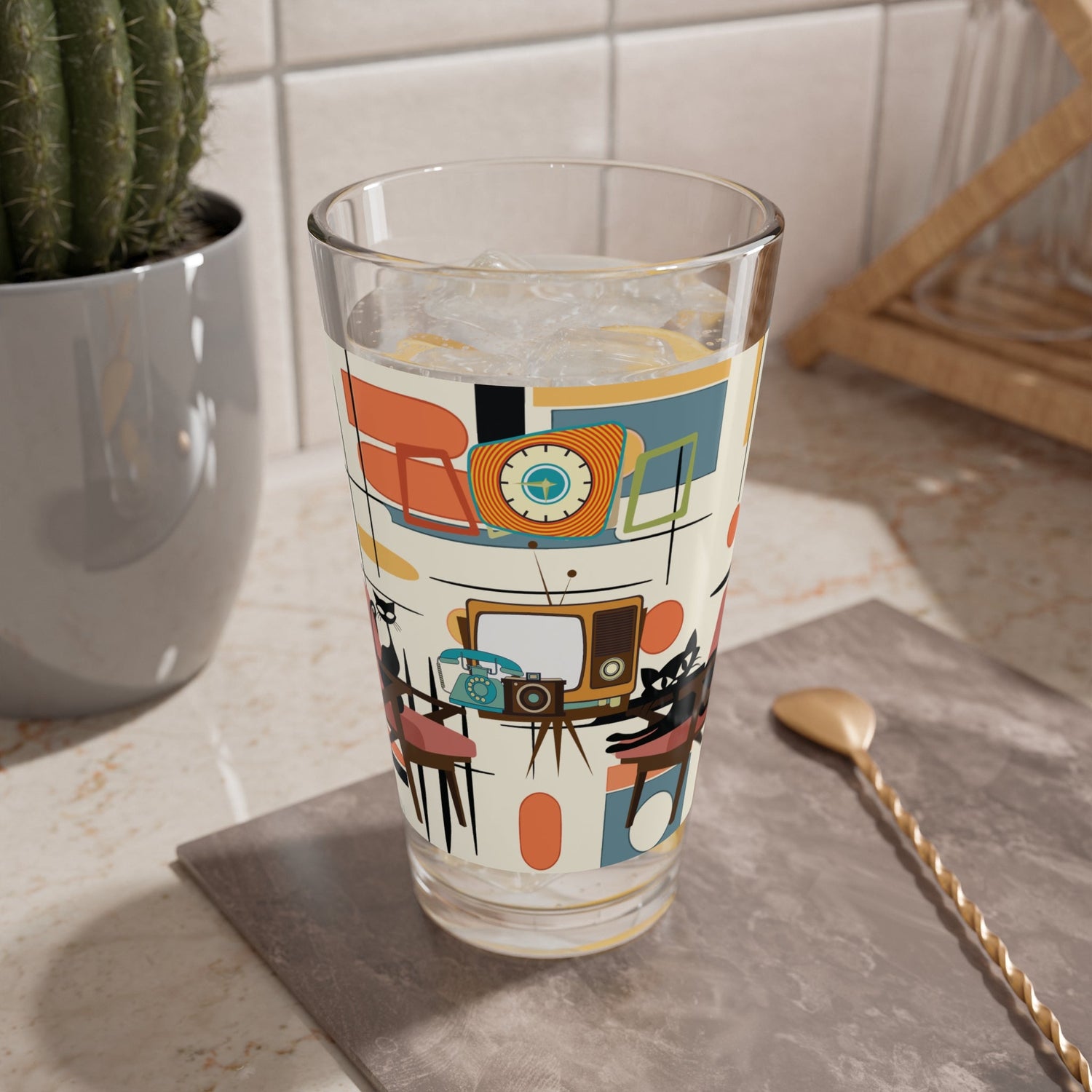 Kate McEnroe New York Atomic Cat Mid Century Modern Pint Glass, Retro Geometric BarwarePint Glasses33752638085993586713