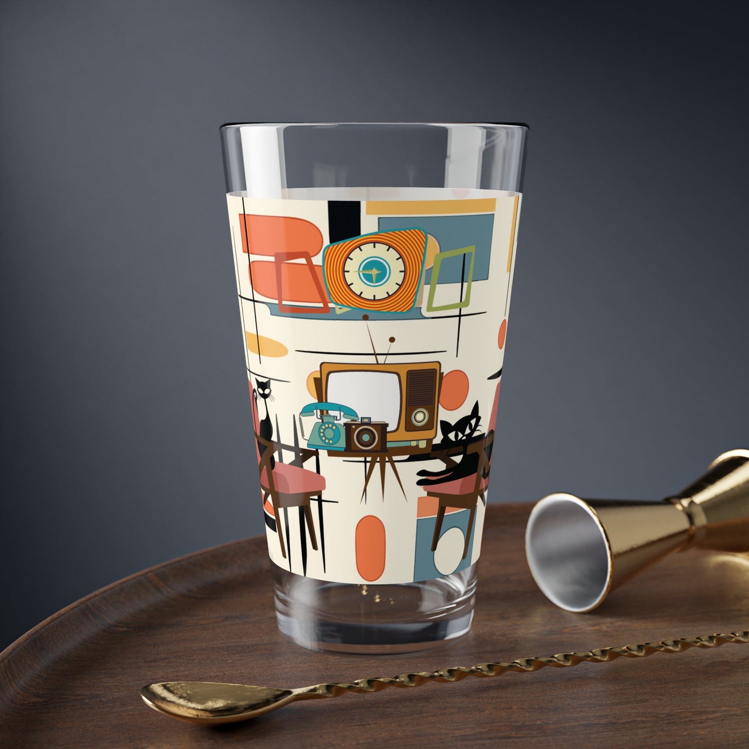 Kate McEnroe New York Atomic Cat Mid Century Modern Pint Glass, Retro Geometric BarwarePint Glasses33752638085993586713
