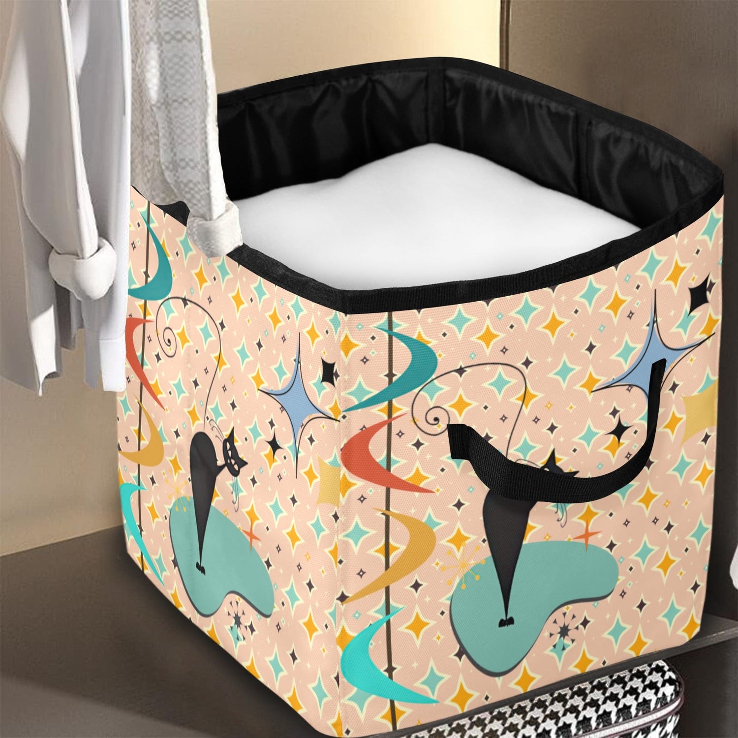 Kate McEnroe New York Atomic Cat Mid Century Modern Quilt Storage Bag, Retro 50s Starburst Design, MCM Storage BinQuilt Storage BagD3059909