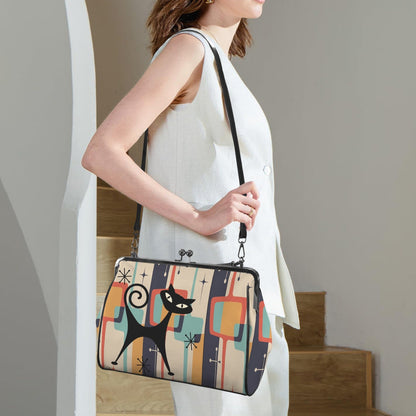 Kate McEnroe New York Atomic Cat Mid Century Modern Retro Geometric Kiss Lock HandbagCrossbody BagsD3233934