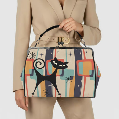 Kate McEnroe New York Atomic Cat Mid Century Modern Retro Geometric Kiss Lock HandbagCrossbody BagsD3233934