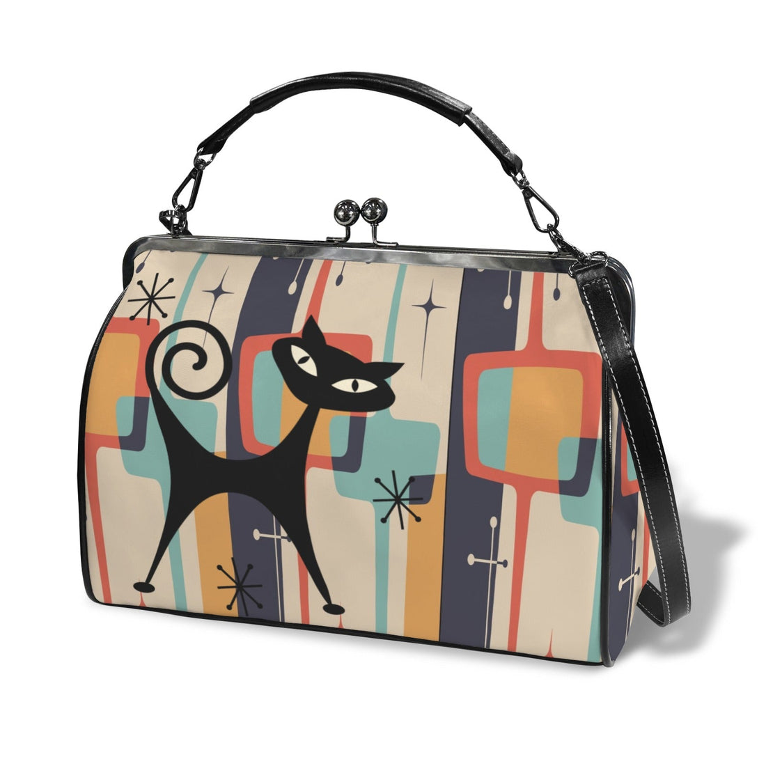 Kate McEnroe New York Atomic Cat Mid Century Modern Retro Geometric Kiss Lock HandbagCrossbody BagsD3233934