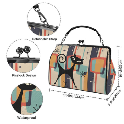 Kate McEnroe New York Atomic Cat Mid Century Modern Retro Geometric Kiss Lock HandbagCrossbody BagsD3233934