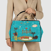 Kate McEnroe New York Atomic Cat Mid Century Modern Retro Lounge Kiss Lock HandbagCrossbody BagsD3233931