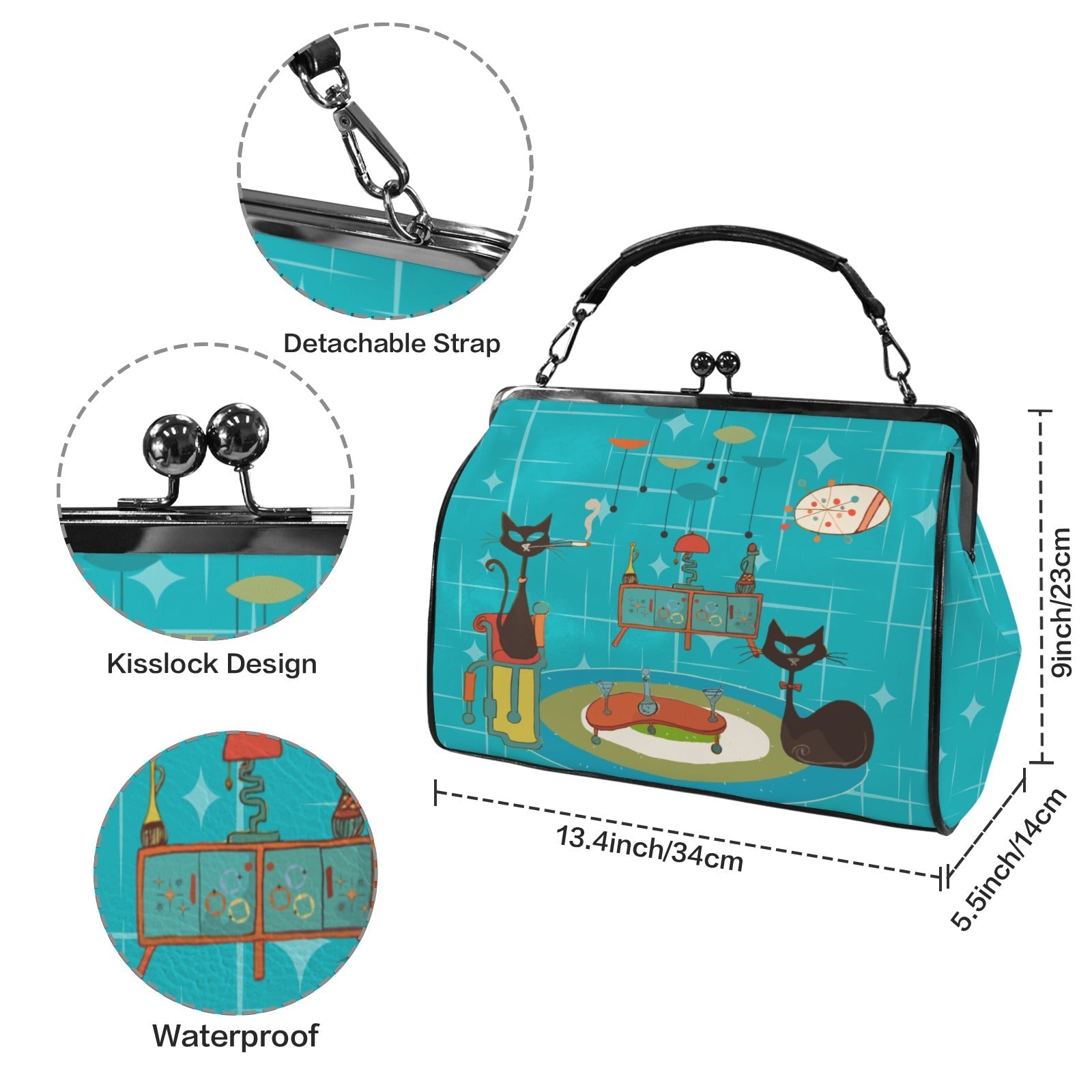 Kate McEnroe New York Atomic Cat Mid Century Modern Retro Lounge Kiss Lock HandbagCrossbody BagsD3233931