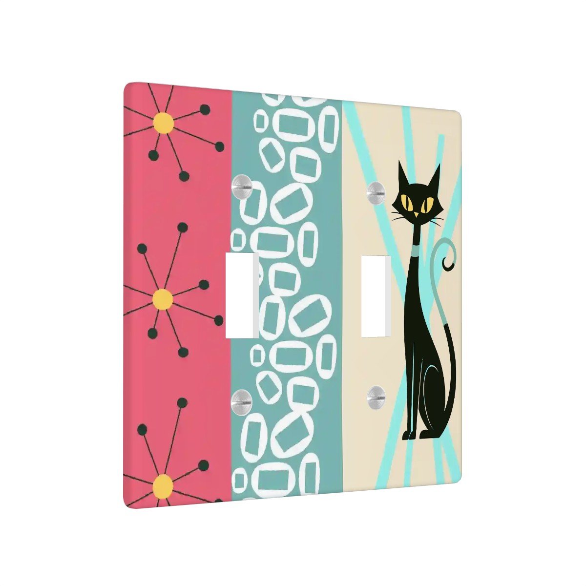 Kate McEnroe New York Atomic Cat Mid Century Modern Retro MCM Light Switch Plate CoverLight Switch PlateHBe1F0We5O