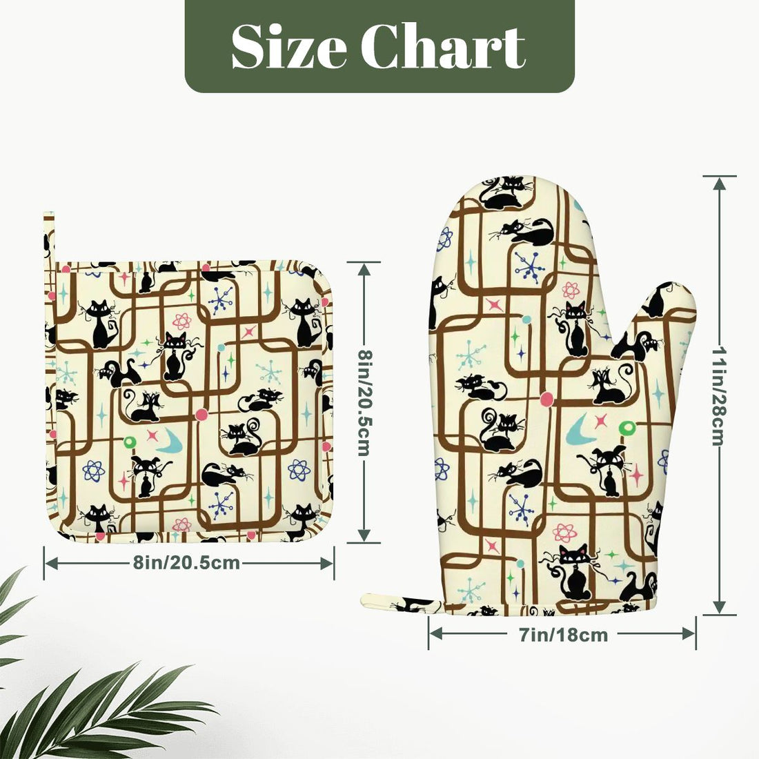 Kate McEnroe New York Atomic Cat Mid Century Modern Retro Oven Mitt Pot Holder Set (Left)Oven Mitts &amp; Pot Holder SetZmRxOyScnM