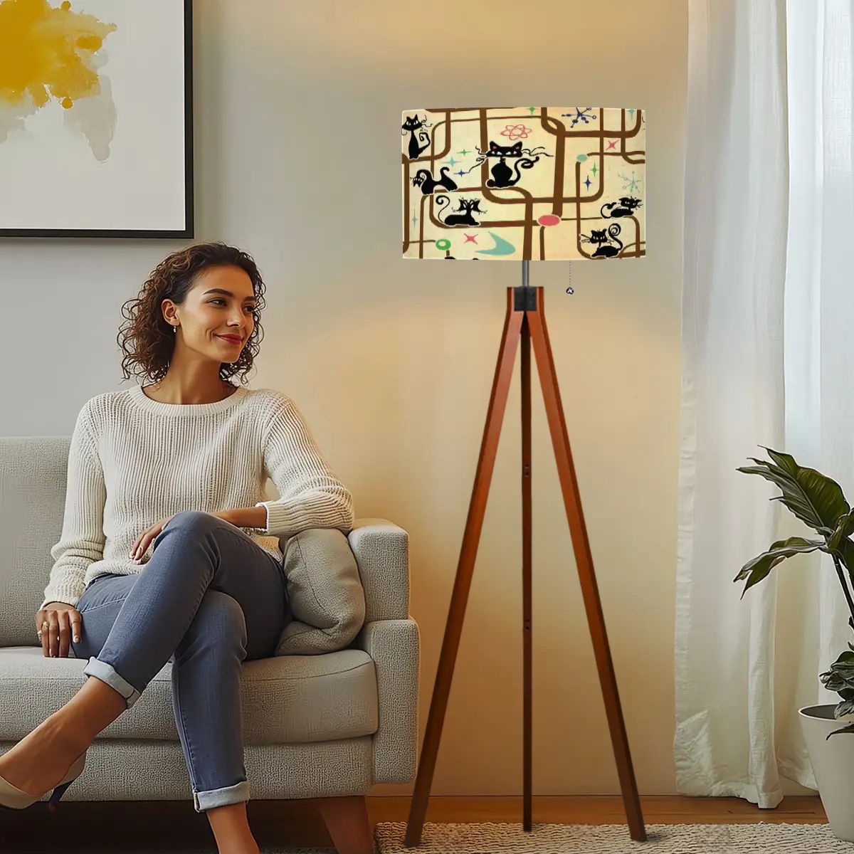 Kate McEnroe New York Atomic Cat Mid Century Modern Retro Tripod Floor LampTripod Floor Lamps6DVV0bk6II
