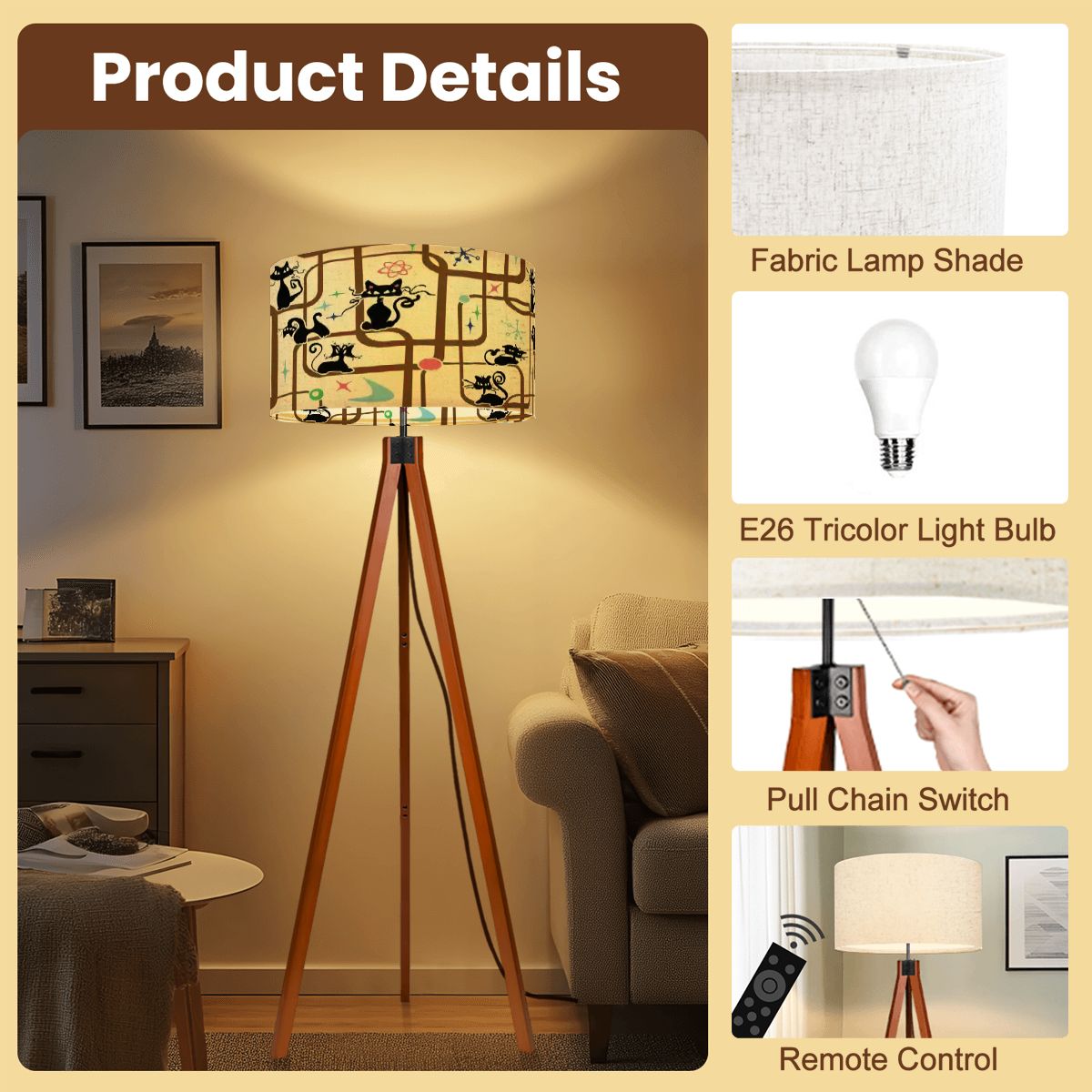 Kate McEnroe New York Atomic Cat Mid Century Modern Retro Tripod Floor LampTripod Floor Lamps6DVV0bk6II