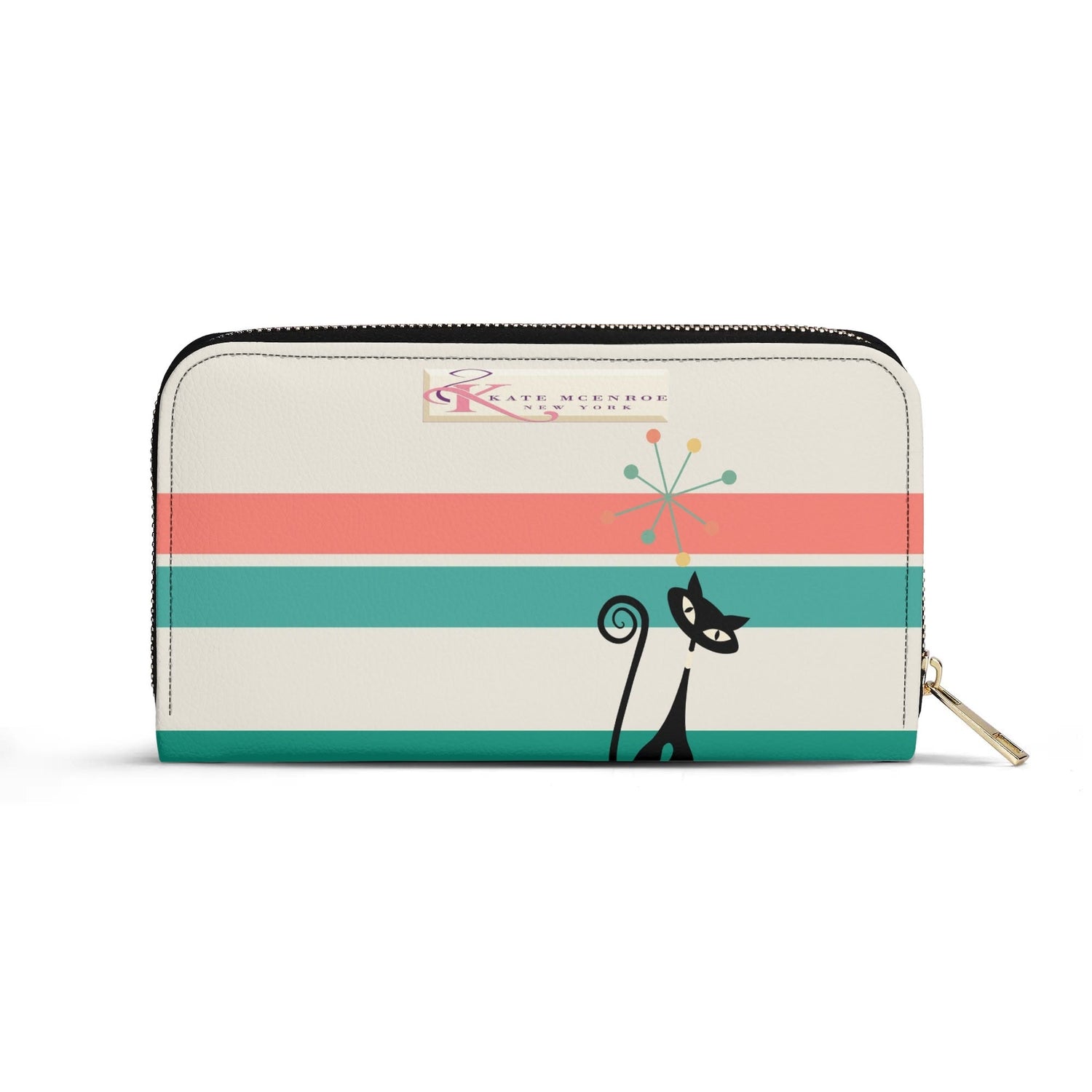 Kate McEnroe New York Atomic Cat Mid Century Modern Retro Wallet, Colorful Atomic Starburst Stripe Zip - Around WalletWalletsW1M82G9Y - 1