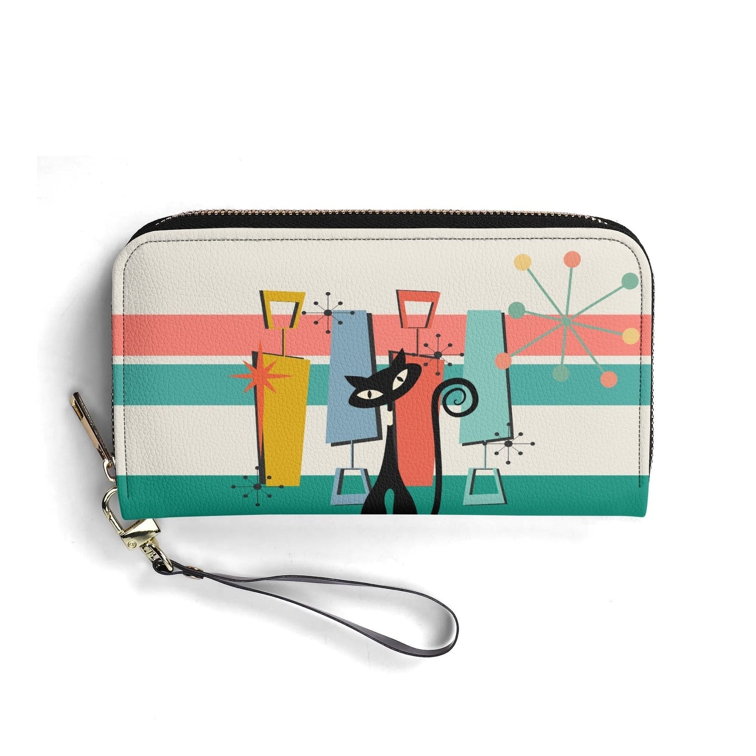 Kate McEnroe New York Atomic Cat Mid Century Modern Retro Wallet, Colorful Atomic Starburst Stripe Zip - Around WalletWalletsW1M82G9Y - 1