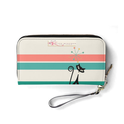 Kate McEnroe New York Atomic Cat Mid Century Modern Retro Wallet, Colorful Atomic Starburst Stripe Zip - Around WalletWalletsW1M82G9Y - 1