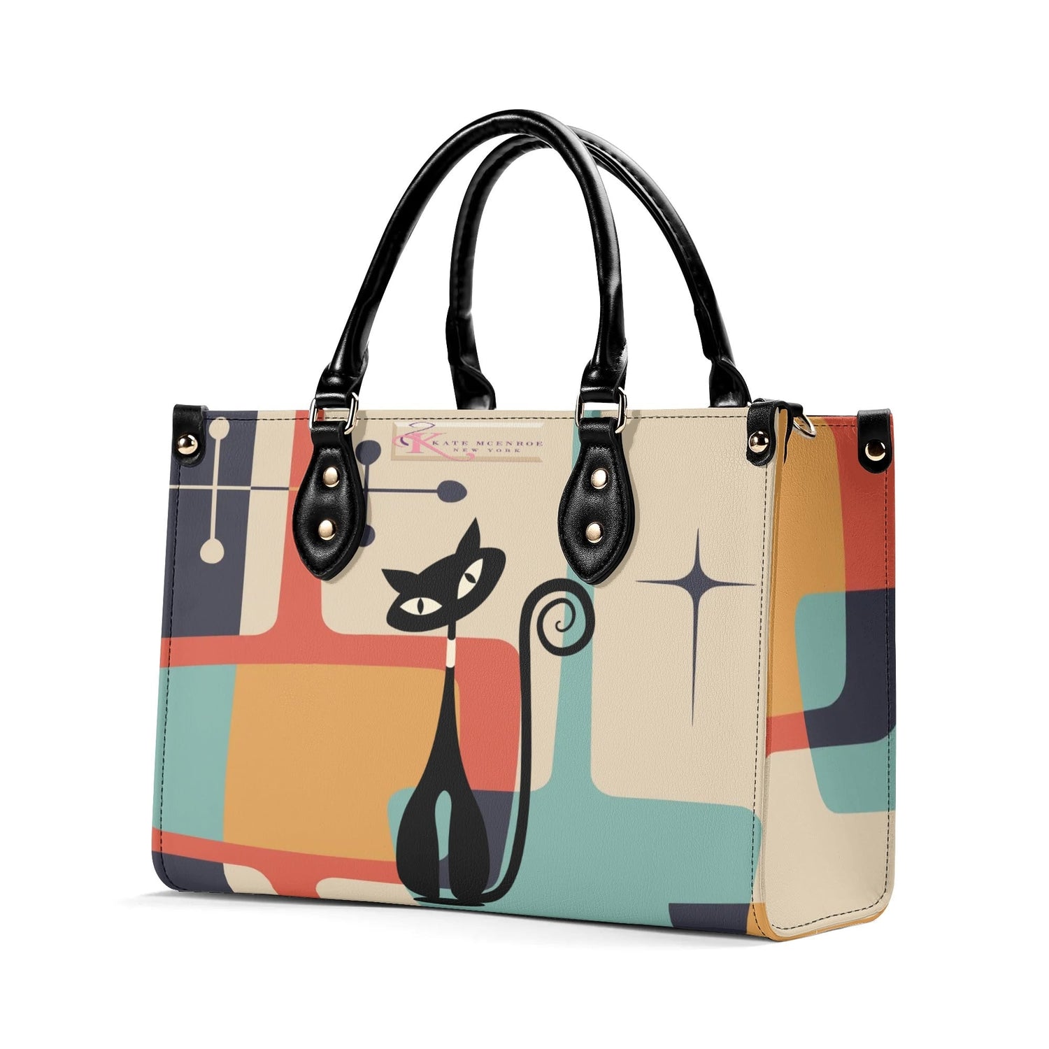 Kate McEnroe New York Atomic Cat Mid Century Modern Satchel, Retro Geometric HandbagHandbagsN950QEJY - 4