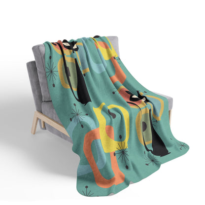 Kate McEnroe New York Atomic Cat Mid Century Modern Sherpa Blanket, Retro Geometric Starburst Fleece Throw, MCM Cozy DecorBlankets11603304683977954915