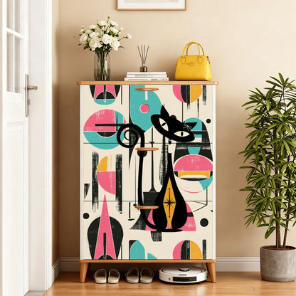 Kate McEnroe New York Atomic Cat Mid Century Modern Shoe Cabinet, 50s Geometric Storage Organizer, Retro Entryway FurnitureShoe StorageCHbticsxDb