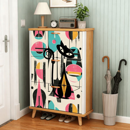 Kate McEnroe New York Atomic Cat Mid Century Modern Shoe Cabinet, 50s Geometric Storage Organizer, Retro Entryway FurnitureShoe StorageCHbticsxDb