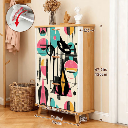 Kate McEnroe New York Atomic Cat Mid Century Modern Shoe Cabinet, 50s Geometric Storage Organizer, Retro Entryway FurnitureShoe StorageCHbticsxDb