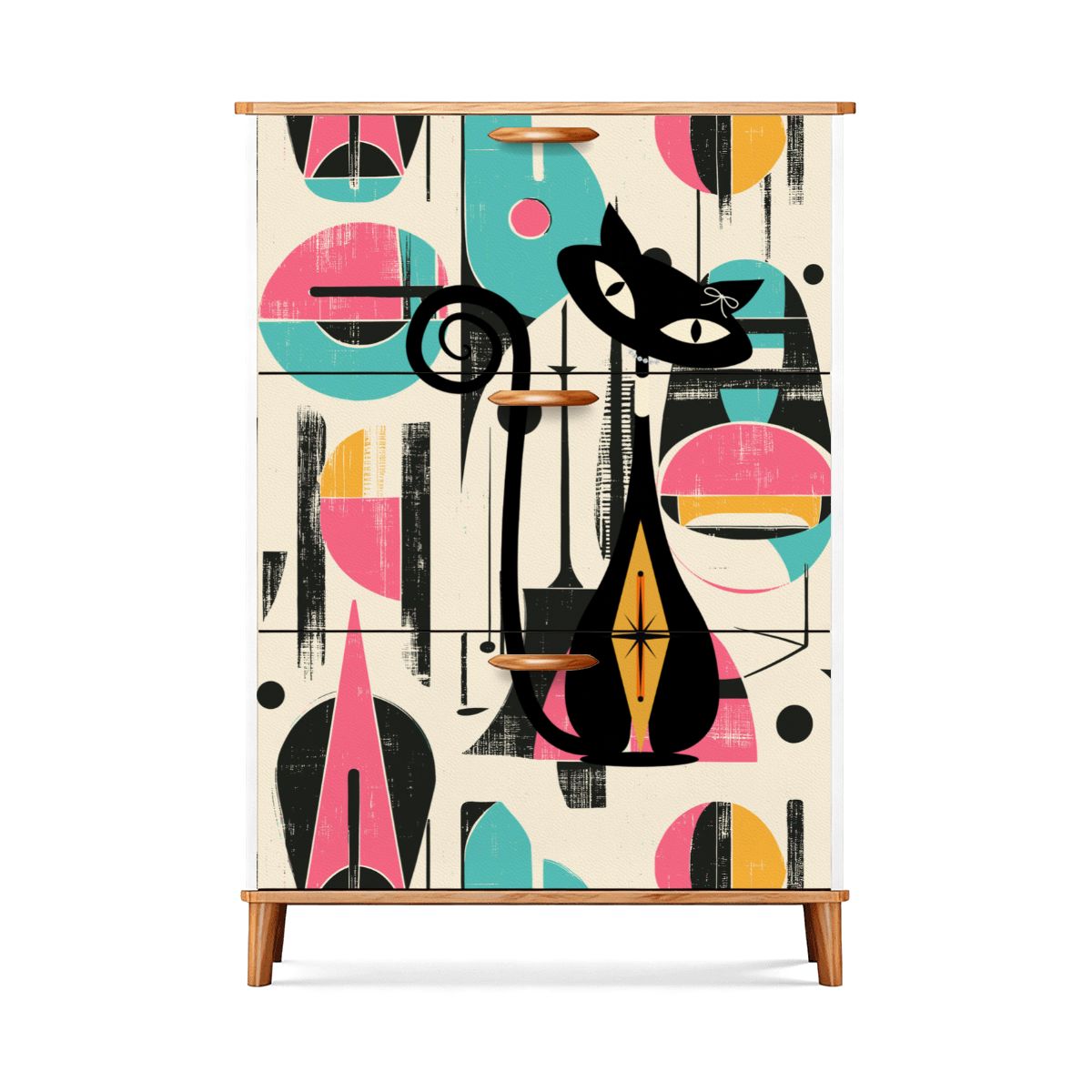 Kate McEnroe New York Atomic Cat Mid Century Modern Shoe Cabinet, 50s Geometric Storage Organizer, Retro Entryway FurnitureShoe StorageCHbticsxDb