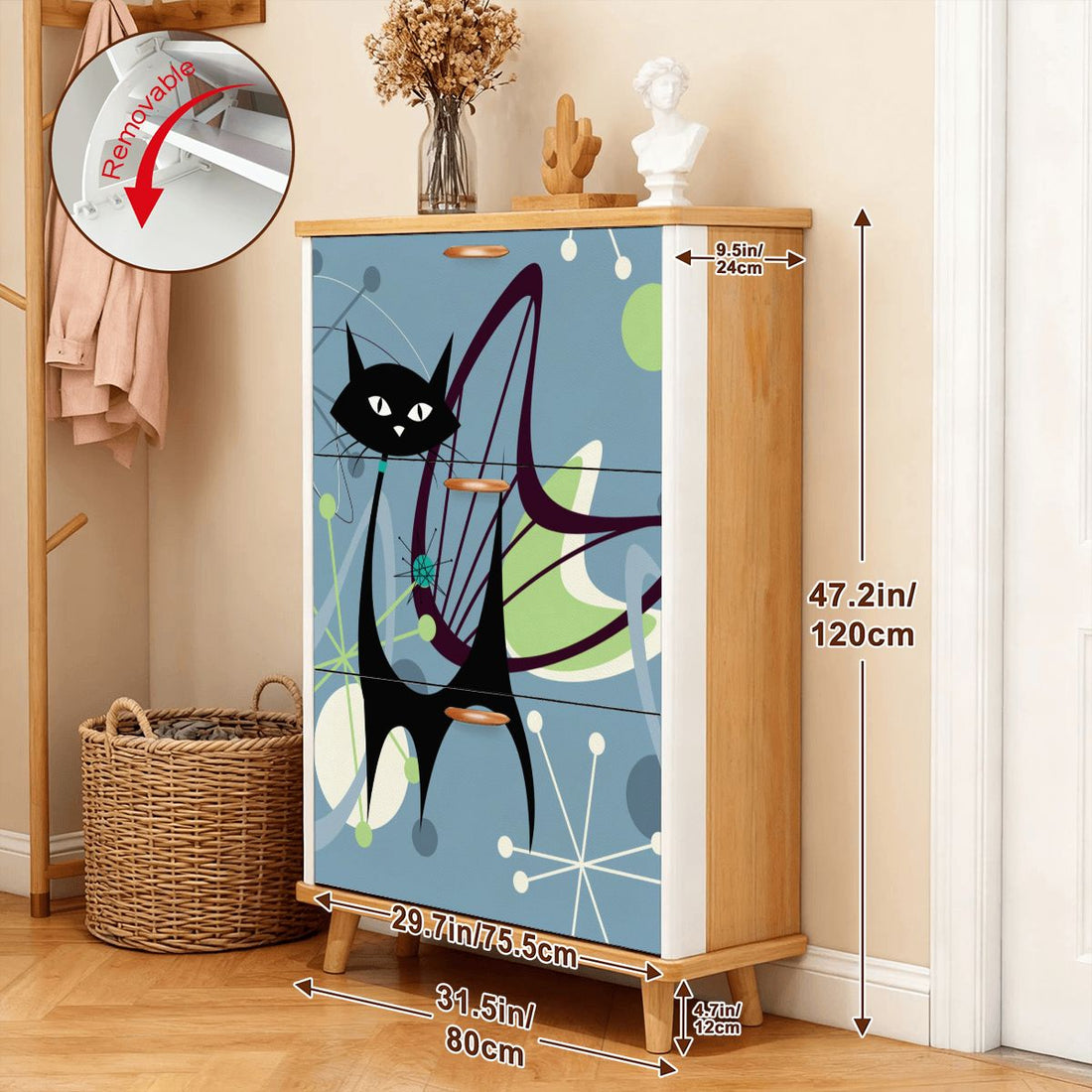 Kate McEnroe New York Atomic Cat Mid Century Modern Shoe Cabinet, Retro Boomerang Starburst Storage Unit, 50s MCM Accent FurnitureShoe Storage3nwzFg4RfH