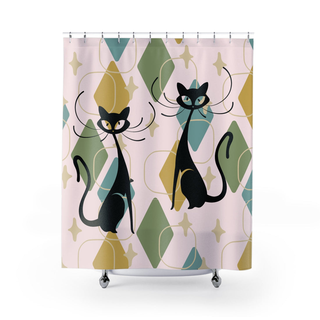 Kate McEnroe New York Atomic Cat Mid Century Modern Shower Curtain, Retro 50s Kitsch Bathroom Decor, Geometric Starburst BathShower Curtains29550789284491380856