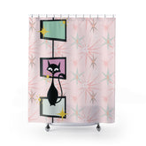 Kate McEnroe New York Atomic Cat Mid Century Modern Shower Curtain, Retro Starburst Bathroom Decor, MCM Atomic Age BathShower Curtains91651894466290105496