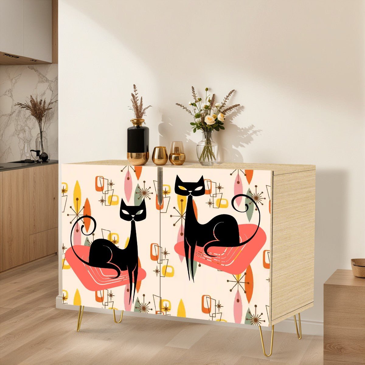 Kate McEnroe New York Atomic Cat Mid Century Modern Sideboard Cabinet, Retro Starburst Storage Credenza, MCM Accent CabinetStorage Cabinetsd6g3viXdTc