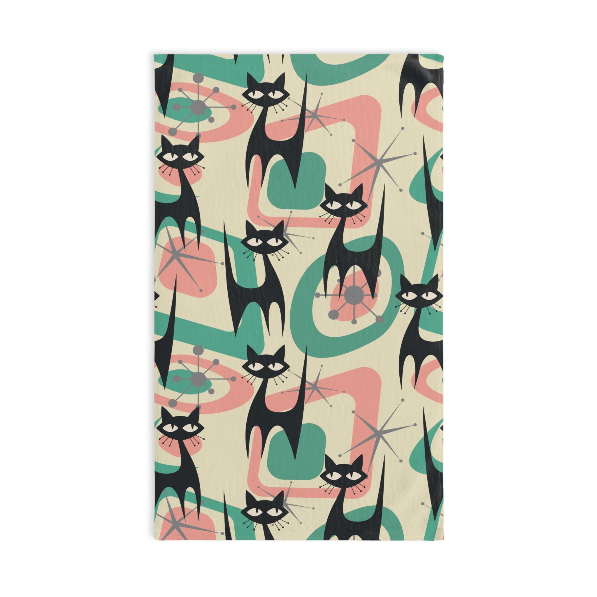 Kate McEnroe New York Atomic Cat Mid Century Modern Starburst Hand Towel, 60s Retro Geometric Pink, Mint, Gray MCM Bathroom DecorHand Towels29077032218830616071