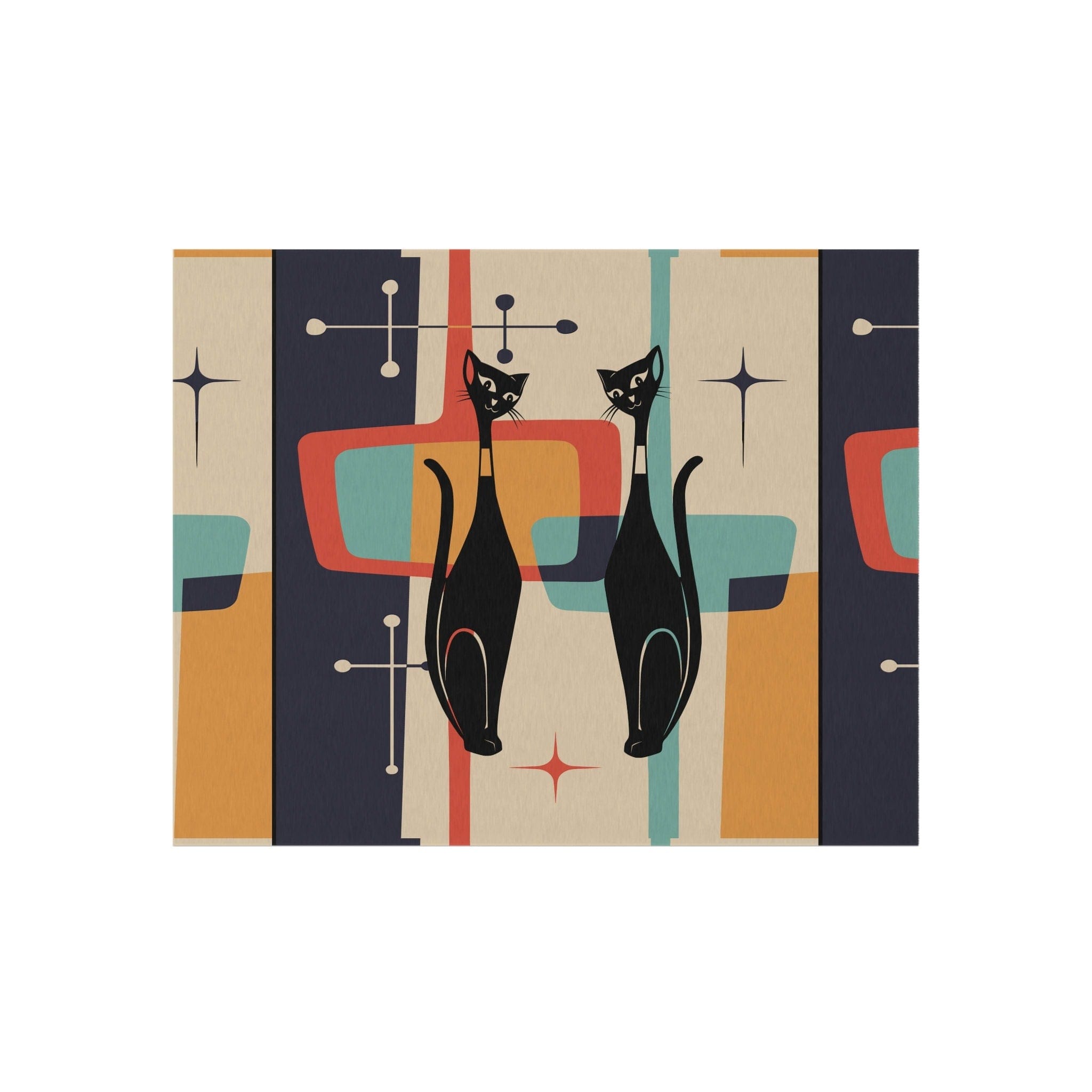 Kate McEnroe New York Atomic Cat Mid Century Modern Starburst Indoor - Outdoor Rug, Beige, Teal, Geometric Abstract Porch Rug, Retro Patio Rug, MCM Home DecorRugs22297939297762758872
