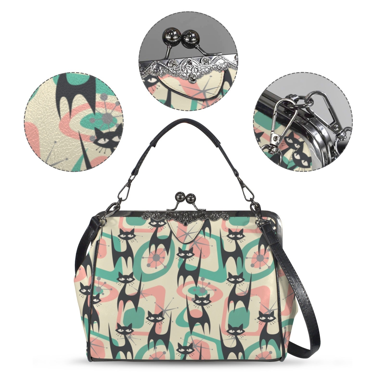 Kate McEnroe New York Atomic Cat Mid Century Modern Starburst Kiss Lock PurseCrossbody BagsD3384964
