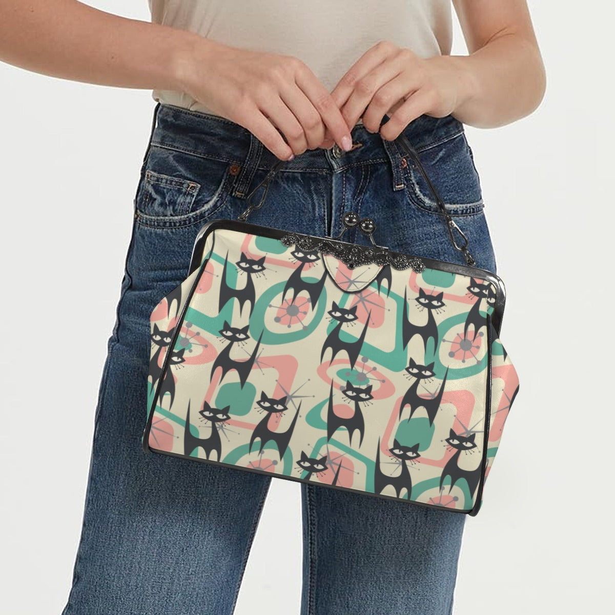 Kate McEnroe New York Atomic Cat Mid Century Modern Starburst Kiss Lock PurseCrossbody BagsD3384964