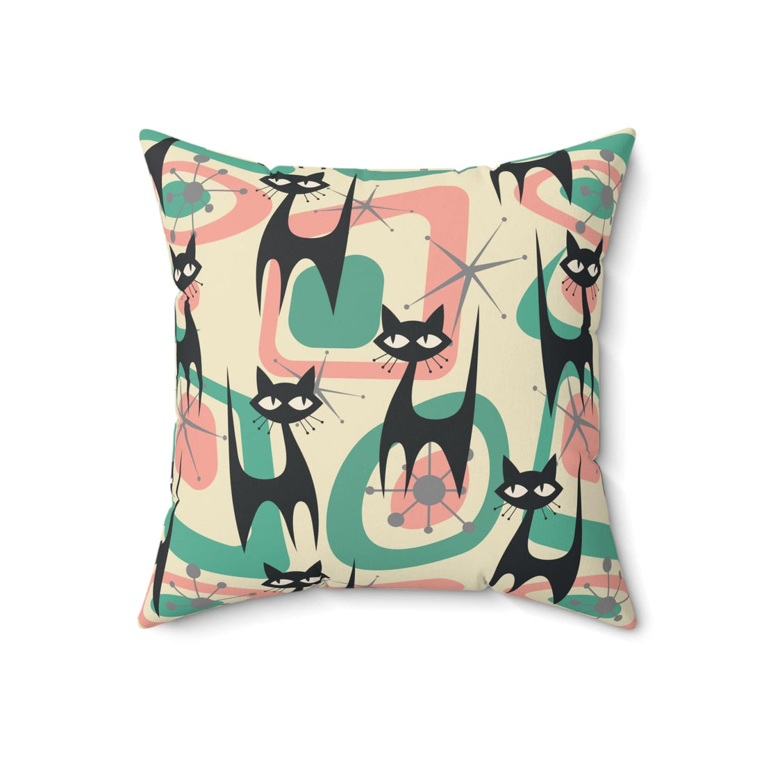 Kate McEnroe New York Atomic Cat Mid Century Modern Starburst Throw Pillow with Insert, 60s Retro Geometric Pink, Mint, Gray Living Room, Bedroom Decor Throw Pillows 18&quot; × 18&quot; 26464894211555108194