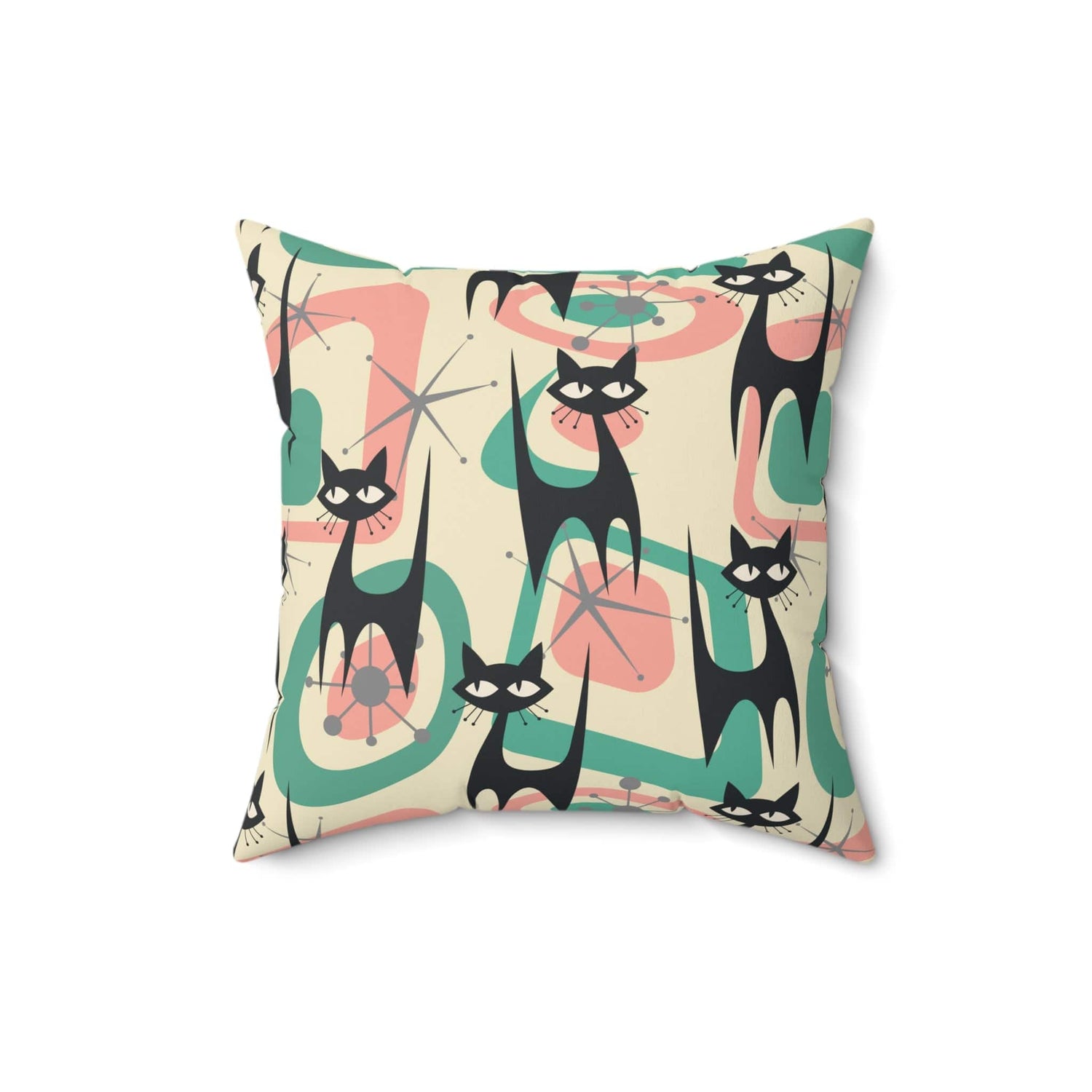 Kate McEnroe New York Atomic Cat Mid Century Modern Starburst Throw Pillow with Insert, 60s Retro Geometric Pink, Mint, Gray Living Room, Bedroom Decor Throw Pillows