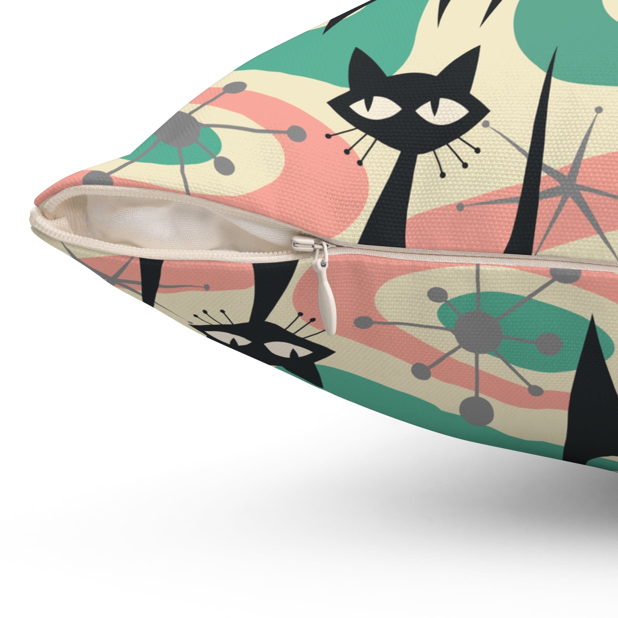 Kate McEnroe New York Atomic Cat Mid Century Modern Starburst Throw Pillow with Insert, 60s Retro Geometric Pink, Mint, Gray Living Room, Bedroom DecorThrow Pillows10725383720596552133